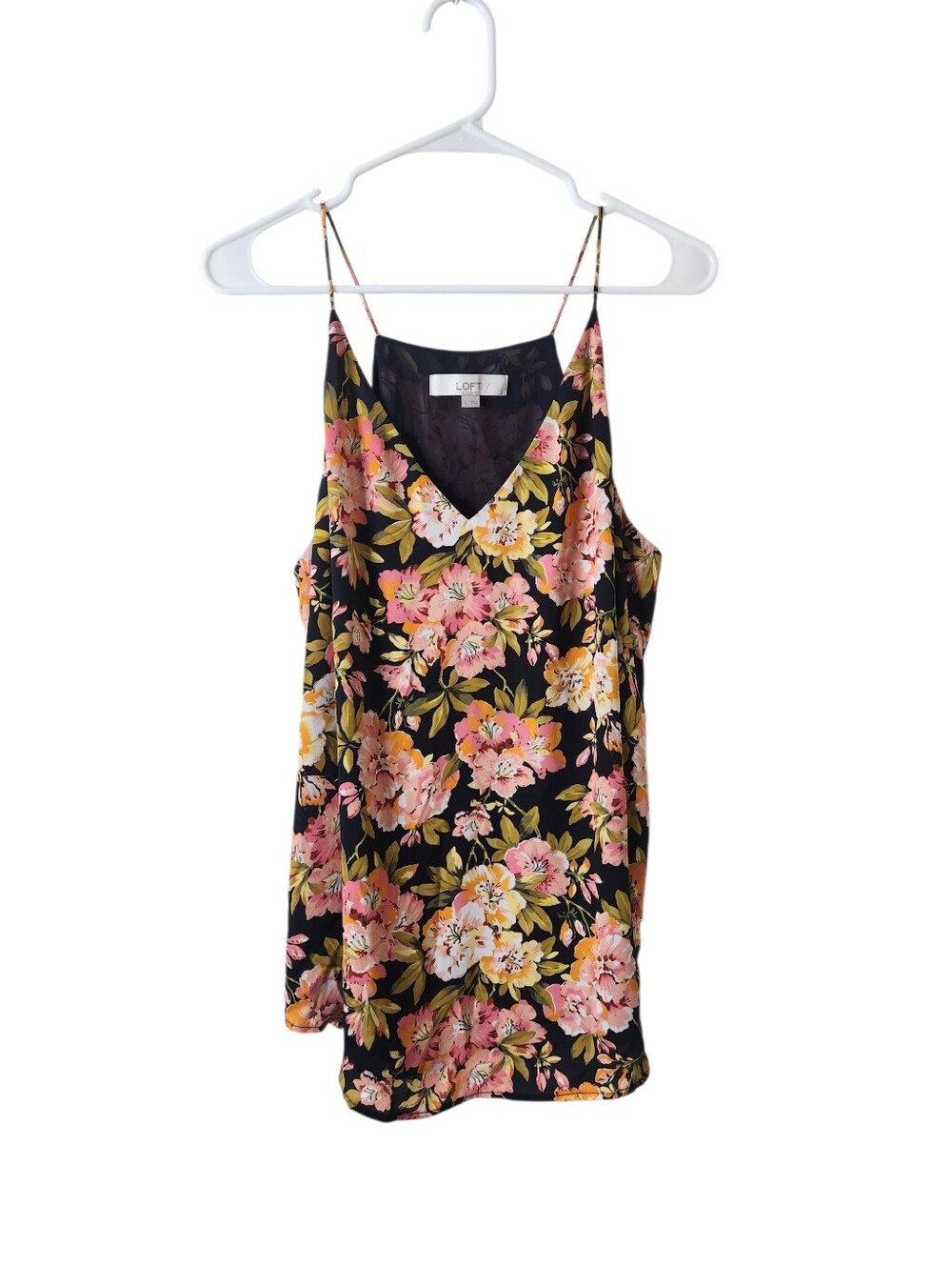 Loft Floral Crepe Loose Spaghetti Strap Tank Top